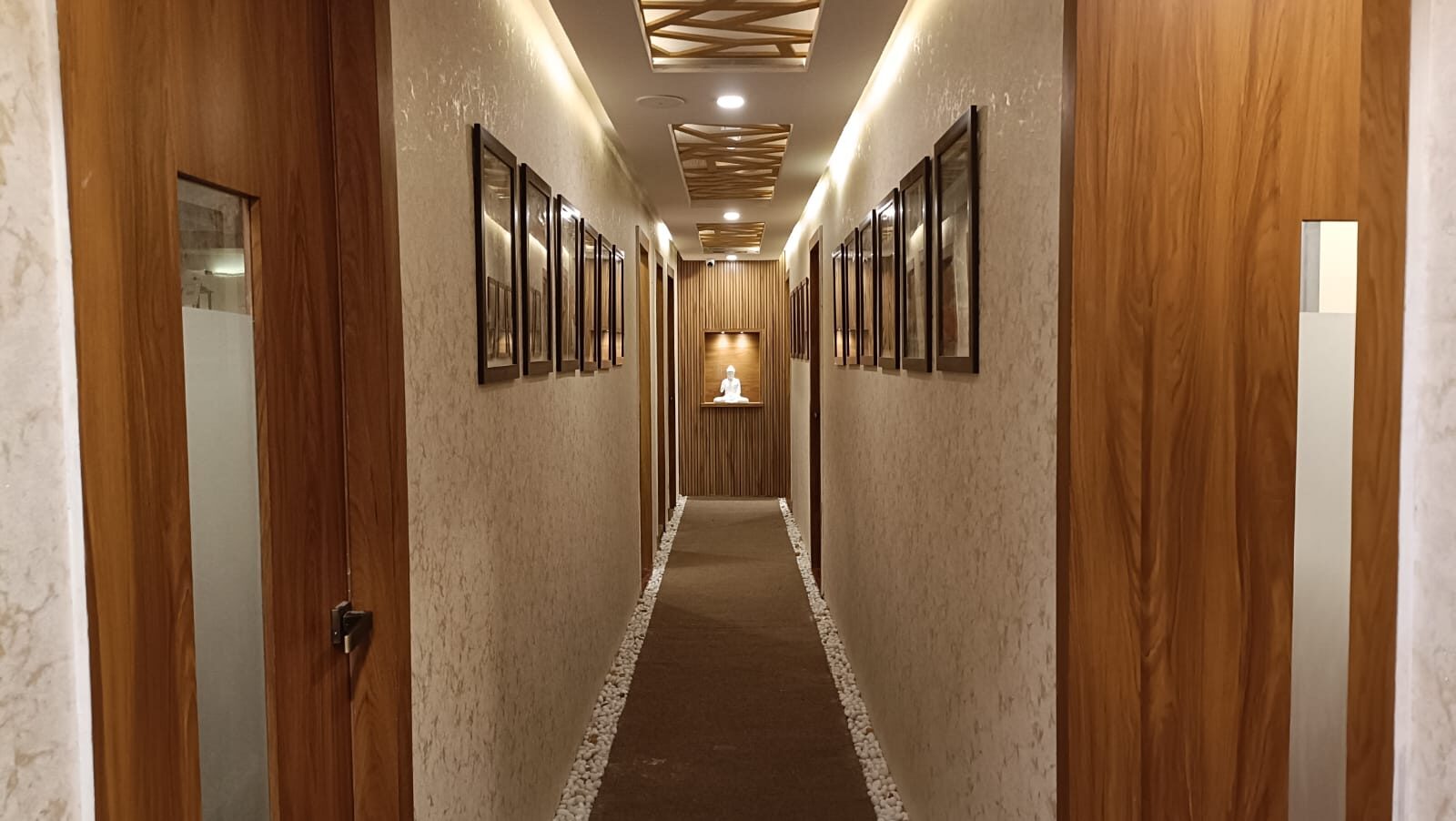 Corridor leading to treatment suites at Moha Spa